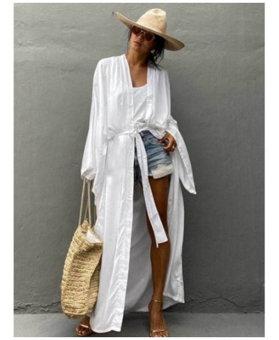 Solid Beach Cover Up Women Self Belted Wrap Kimono Dress Swimsuit 2022 New Robe Summer Beachwear Factory Supply $35.59 - Swim...