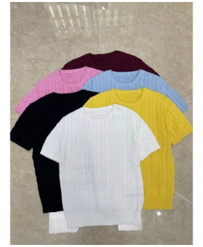 RAL** Lauren 100% Cotton Crewneck Cable Women Sweater Luxury with Short Sleeves Lady Cotton Sweater $67.60 - Sweaters