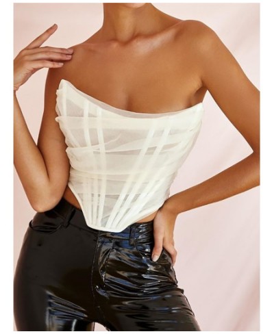 Sexy Corset Top Women Sleeveless Off Shoulder Female Boned Cropped Streetwear Bustier Mesh Crop Top White $30.90 - Tops & Tees