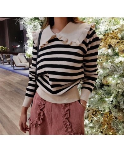 Striped Knitted Sweater Pullover Women Autumn Winter Peter Pan Collar Long Sleeve Tops Jumpers Female Fashion Sweaters 2022 $...