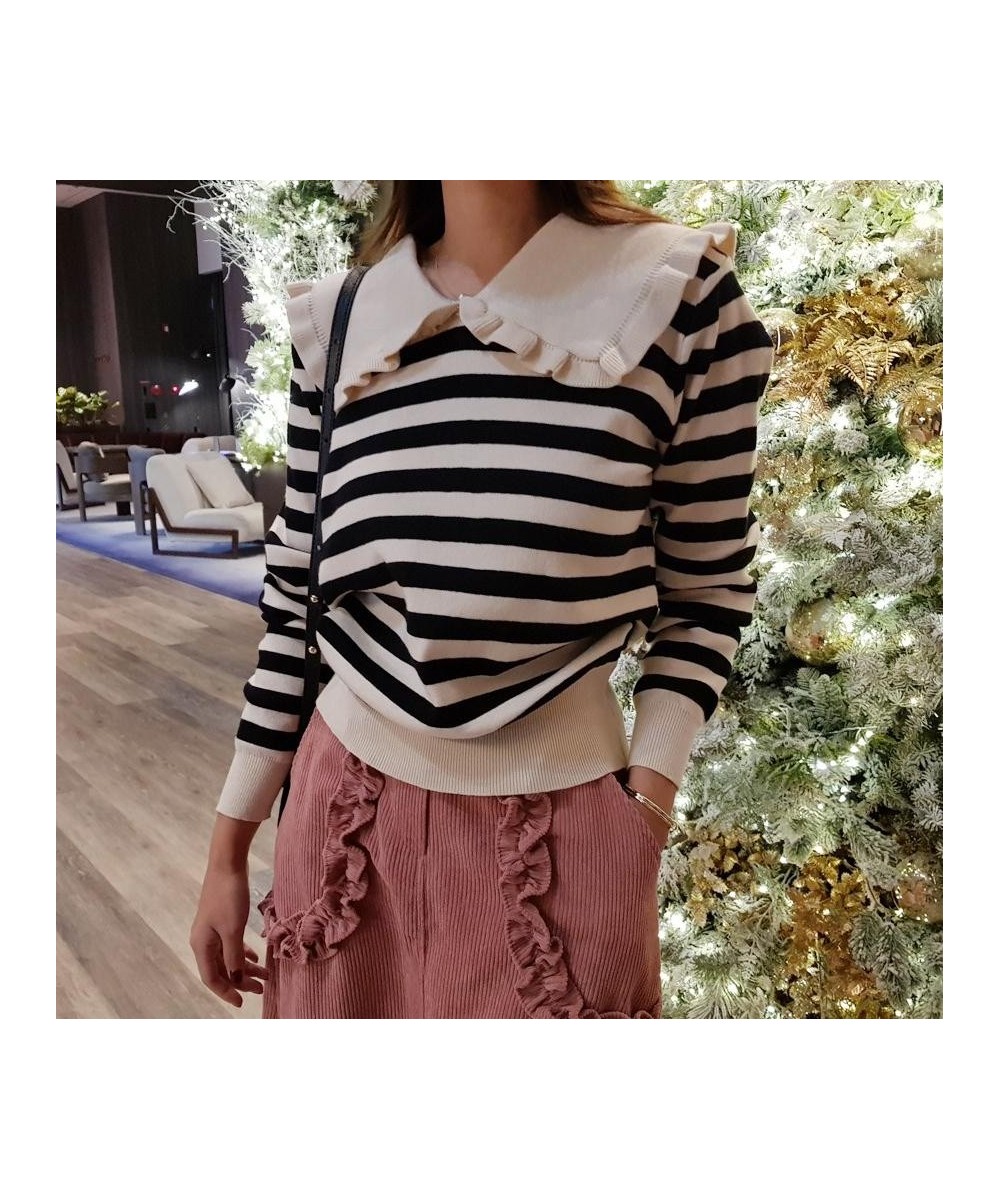 Striped Knitted Sweater Pullover Women Autumn Winter Peter Pan Collar Long Sleeve Tops Jumpers Female Fashion Sweaters 2022 $...