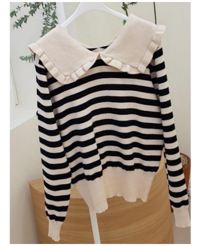 Striped Knitted Sweater Pullover Women Autumn Winter Peter Pan Collar Long Sleeve Tops Jumpers Female Fashion Sweaters 2022 $...