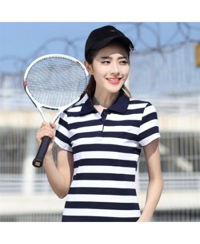 Summer Womens Polo Shirts 94%Cotton Short Sleeve T'Shirt Female Breathable Striped Tops Tees Fashion Korean Lady Tennis Tops ...