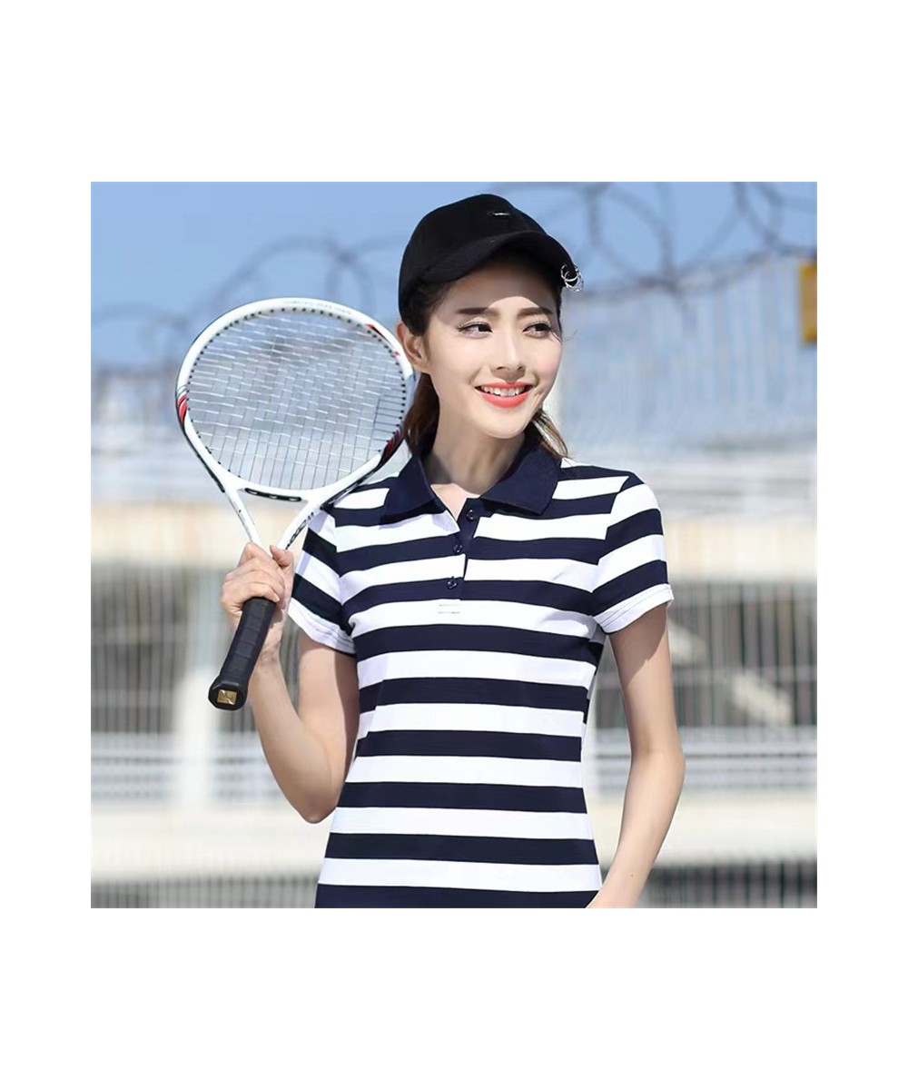 Summer Womens Polo Shirts 94%Cotton Short Sleeve T'Shirt Female Breathable Striped Tops Tees Fashion Korean Lady Tennis Tops ...