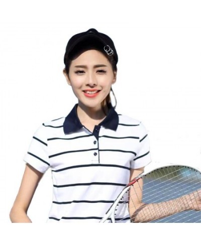 Summer Womens Polo Shirts 94%Cotton Short Sleeve T'Shirt Female Breathable Striped Tops Tees Fashion Korean Lady Tennis Tops ...