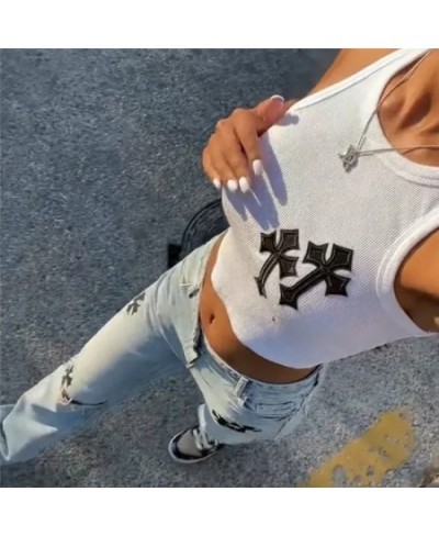 Summer female clothing Women grunge Fashion Sexy y2k corset top Cross Graphics crop tops Slim Casual Tee Aesthetic 90s Tank $...