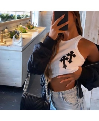 Summer female clothing Women grunge Fashion Sexy y2k corset top Cross Graphics crop tops Slim Casual Tee Aesthetic 90s Tank $...