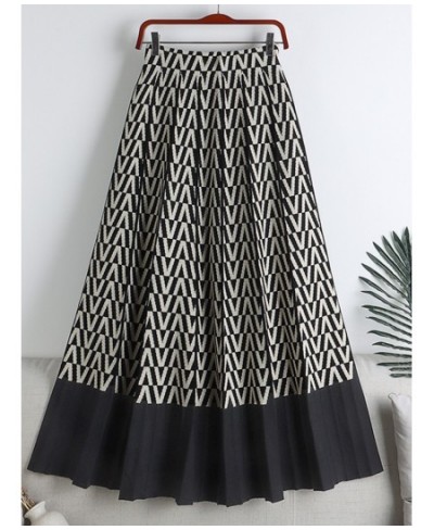 Women Knitted Long Skirt 2022 Autumn Winter y2k Fashion Geometric Print A Line High Waist Pleated Midi Skirt Female Lady $43....