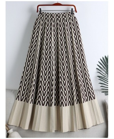 Women Knitted Long Skirt 2022 Autumn Winter y2k Fashion Geometric Print A Line High Waist Pleated Midi Skirt Female Lady $43....