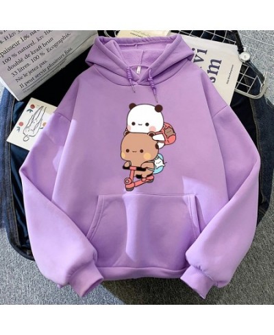 Women Kawaii Panda Bear Bubu & Dudu Hoodie Cute Couple Are Doing Exercise Sweatshirt Girls Pocket Clothes Men Tops Long Sleev...