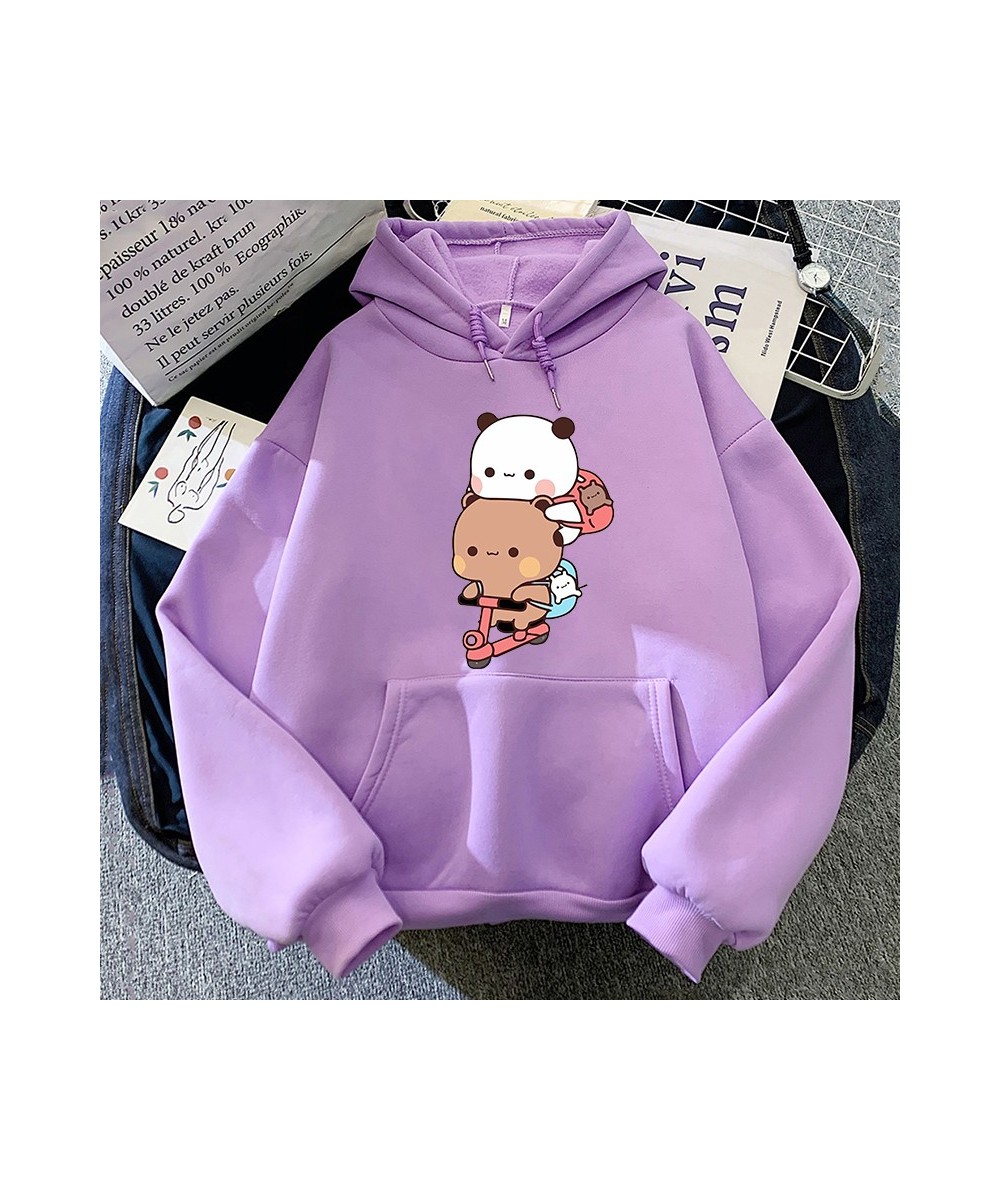 Women Kawaii Panda Bear Bubu & Dudu Hoodie Cute Couple Are Doing Exercise Sweatshirt Girls Pocket Clothes Men Tops Long Sleev...