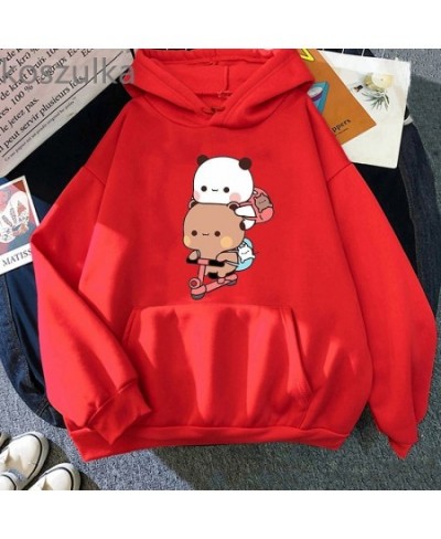 Women Kawaii Panda Bear Bubu & Dudu Hoodie Cute Couple Are Doing Exercise Sweatshirt Girls Pocket Clothes Men Tops Long Sleev...