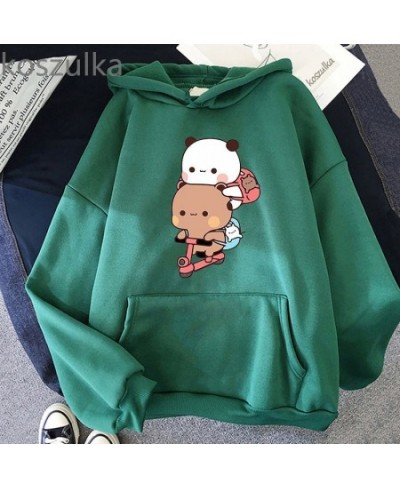 Women Kawaii Panda Bear Bubu & Dudu Hoodie Cute Couple Are Doing Exercise Sweatshirt Girls Pocket Clothes Men Tops Long Sleev...