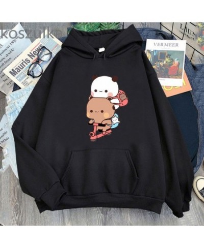 Women Kawaii Panda Bear Bubu & Dudu Hoodie Cute Couple Are Doing Exercise Sweatshirt Girls Pocket Clothes Men Tops Long Sleev...