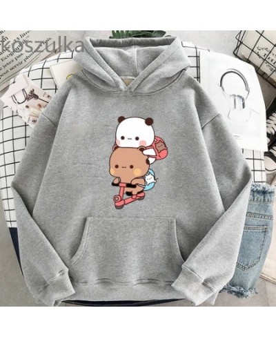 Women Kawaii Panda Bear Bubu & Dudu Hoodie Cute Couple Are Doing Exercise Sweatshirt Girls Pocket Clothes Men Tops Long Sleev...