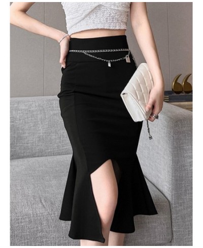 Summer Woman Skirt Casual Chic Fashion Clothes Black Design Chain Irregular Fishtail High Waist Pack Hip Femme Outfits Office...