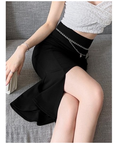 Summer Woman Skirt Casual Chic Fashion Clothes Black Design Chain Irregular Fishtail High Waist Pack Hip Femme Outfits Office...