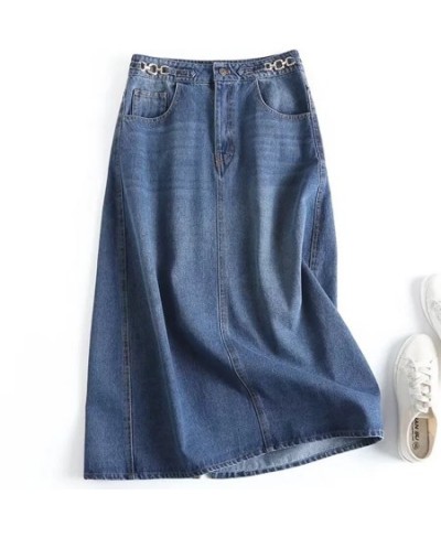 High Waist A-line Long Skirt England Style Fashion High Street Retro Single Breasted Denim Skirts Women $59.62 - Skirts