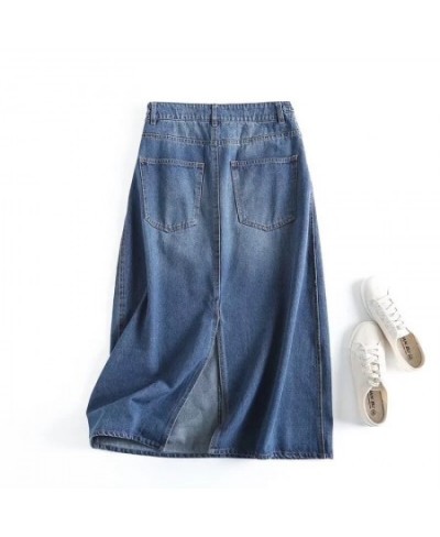 High Waist A-line Long Skirt England Style Fashion High Street Retro Single Breasted Denim Skirts Women $59.62 - Skirts