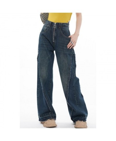 Vintage Blue High Waist Women Jeans American Fashion Streetwear Wide Leg Jean Female Denim Trouser Slouchy Straight Baggy Pan...