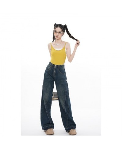 Vintage Blue High Waist Women Jeans American Fashion Streetwear Wide Leg Jean Female Denim Trouser Slouchy Straight Baggy Pan...