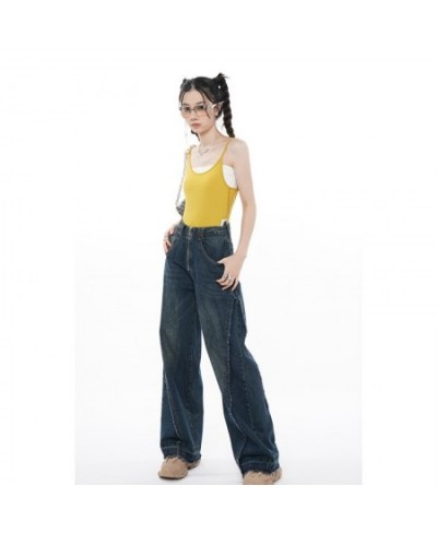 Vintage Blue High Waist Women Jeans American Fashion Streetwear Wide Leg Jean Female Denim Trouser Slouchy Straight Baggy Pan...