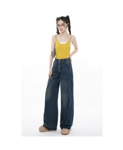 Vintage Blue High Waist Women Jeans American Fashion Streetwear Wide Leg Jean Female Denim Trouser Slouchy Straight Baggy Pan...