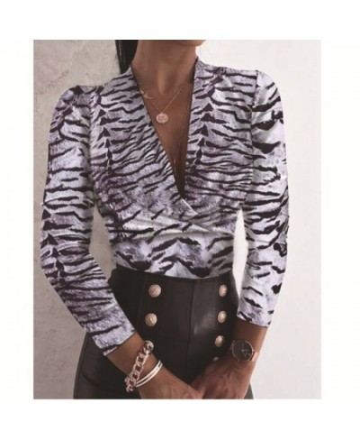 Spring/Summer 2023 New Women's Dress Temperament Commuter Street Leopard V-neck Slim Shirt Women $31.86 - Tops & Tees