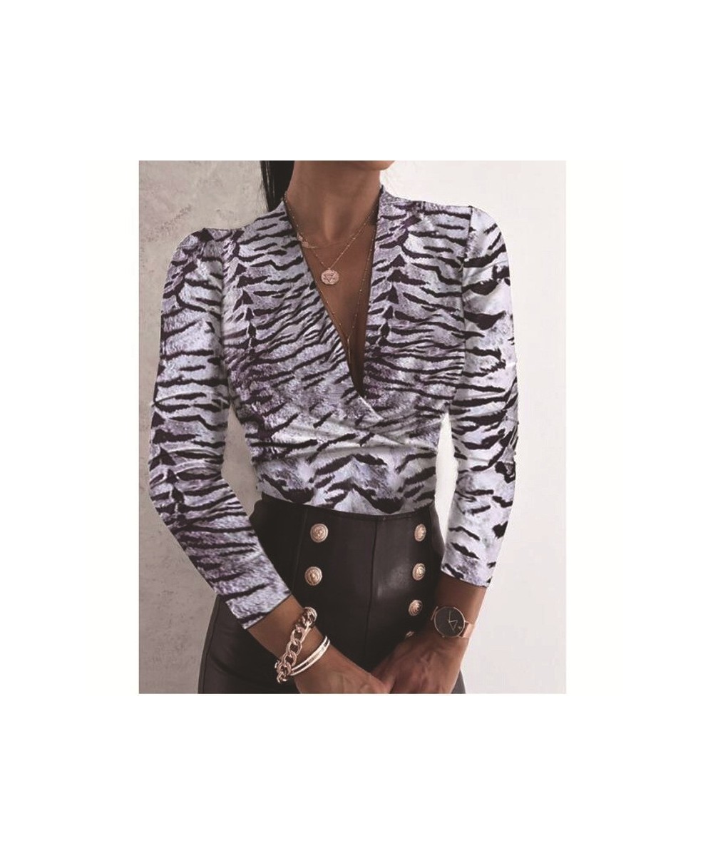 Spring/Summer 2023 New Women's Dress Temperament Commuter Street Leopard V-neck Slim Shirt Women $31.86 - Tops & Tees