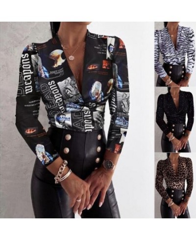 Spring/Summer 2023 New Women's Dress Temperament Commuter Street Leopard V-neck Slim Shirt Women $31.86 - Tops & Tees