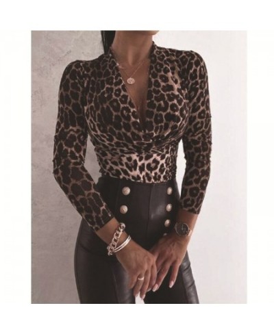 Spring/Summer 2023 New Women's Dress Temperament Commuter Street Leopard V-neck Slim Shirt Women $31.86 - Tops & Tees