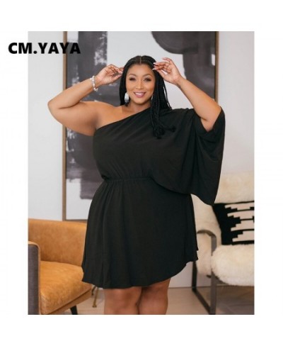 Women Plus Size Dress Solid Half Batwing Sleeve One Shoulder Skew Collar Skinny Loose A-line Dresses Sexy Outfit Summer $39.9...