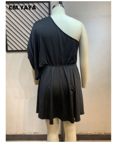 Women Plus Size Dress Solid Half Batwing Sleeve One Shoulder Skew Collar Skinny Loose A-line Dresses Sexy Outfit Summer $39.9...