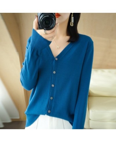 Spring And Summer Knitted Cardigan Women's Solid Color V-Neck Fashion Korean Version Of The New Long-Sleeved Top Thin Section...