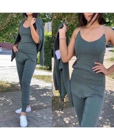 2023 New Spring Knitting 3 Piece Set Zipper Jacket Long Sleeve Cardigans Sexy Vest Tank Top Pants Solid Casual Tracksuits Wom...