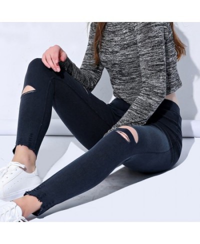 Summer Big Size High Waist Skinny Denim Jeans Pants Women Ripped Hole Strechy Pencil Trousers Black Jeggings for female $37.9...