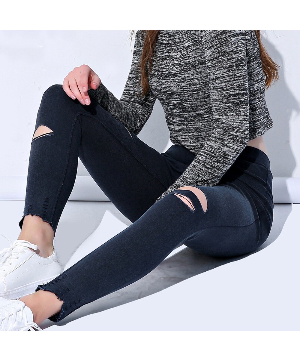 Summer Big Size High Waist Skinny Denim Jeans Pants Women Ripped Hole Strechy Pencil Trousers Black Jeggings for female $37.9...