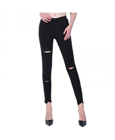 Summer Big Size High Waist Skinny Denim Jeans Pants Women Ripped Hole Strechy Pencil Trousers Black Jeggings for female $37.9...