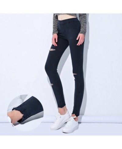 Summer Big Size High Waist Skinny Denim Jeans Pants Women Ripped Hole Strechy Pencil Trousers Black Jeggings for female $37.9...