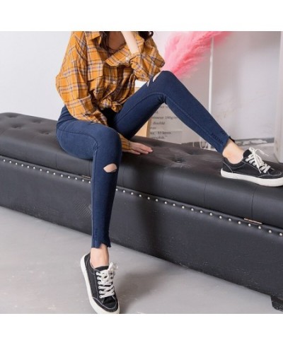 Summer Big Size High Waist Skinny Denim Jeans Pants Women Ripped Hole Strechy Pencil Trousers Black Jeggings for female $37.9...