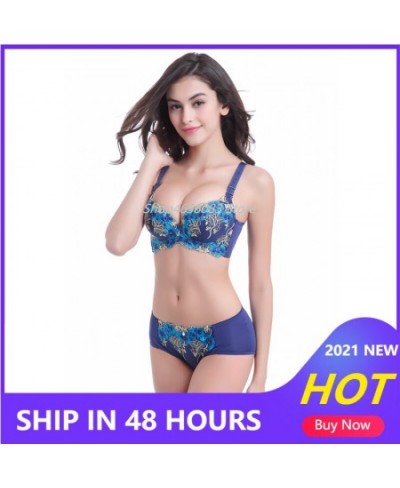 Famous Brand Sexy High Quality Women Print Bra Set Silk Lace Flower Push Up Big Size Underwear Bow Bra and Hollow Out Panties...