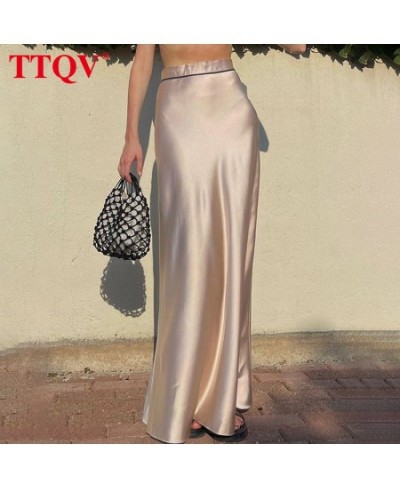 Casual Satin Khaki Women's Skirt 2023 Elegant High Waisted Simple Long Skirts Fashion Loose Floor-length Skirts Streetwear $4...