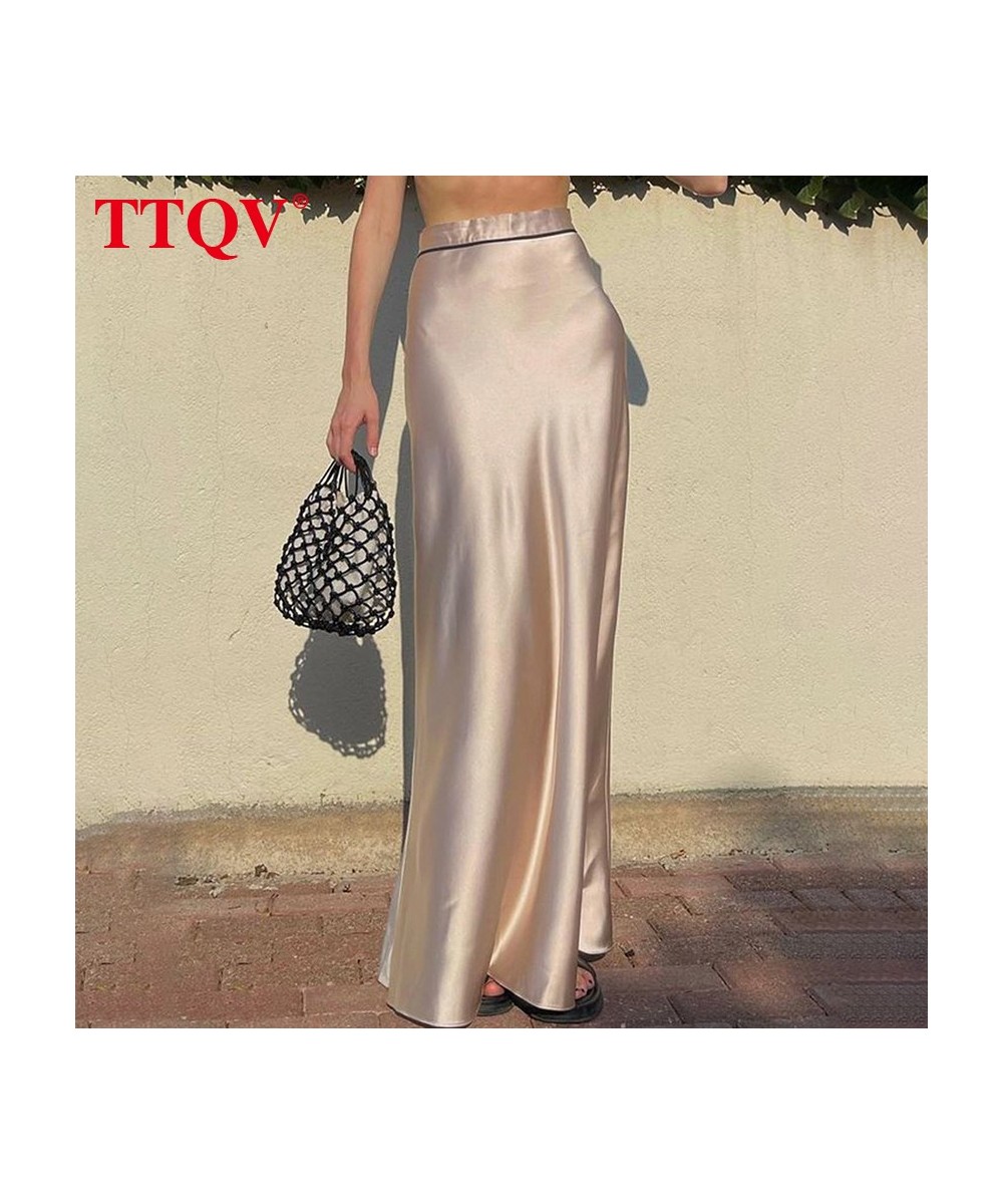 Casual Satin Khaki Women's Skirt 2023 Elegant High Waisted Simple Long Skirts Fashion Loose Floor-length Skirts Streetwear $4...