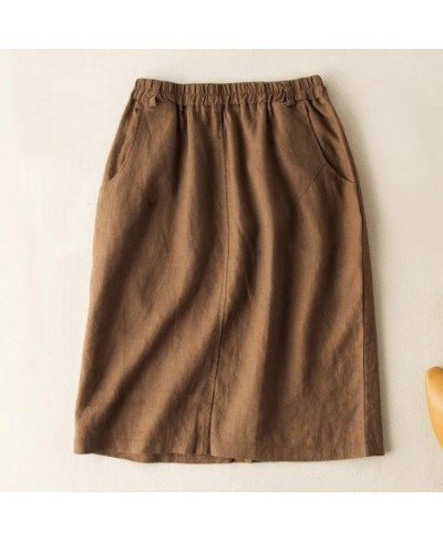 Summer Oversized Mini Skirt Vintage Thin Brown Bodycoon Skirt Women Pocket A Line Solid Cotton Blend Half Skirt Spring 2023 $...