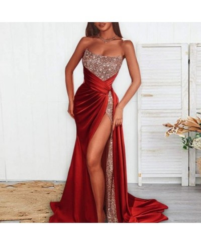 Sequin Strapless Evening Dress women Sexy Red High Slit Dresses Elegant Dress Women 2022 Autumn Spring Party Club Dress Women...