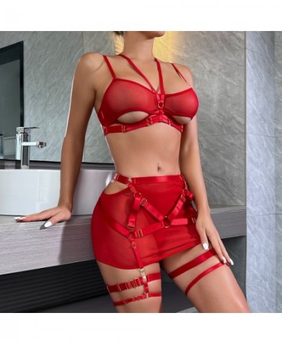 Fetish Lingerie G-String Thong Luxury Underwear Cutting 5-Piece Garter Transparent Halter Bra Fine Exotic Bilizna Set $33.39 ...