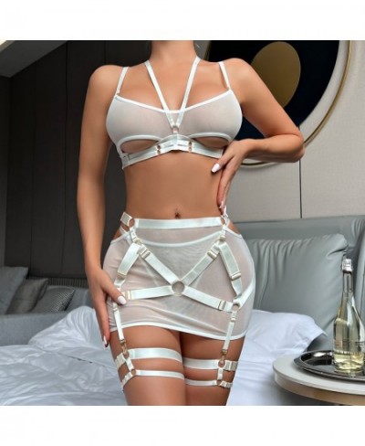 Fetish Lingerie G-String Thong Luxury Underwear Cutting 5-Piece Garter Transparent Halter Bra Fine Exotic Bilizna Set $33.39 ...