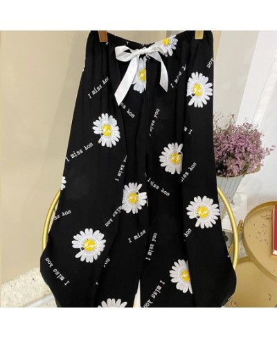 2022 NEW Sleep Bottom Thin Female Homewear Pants Floral Print Calf-length Pajamas Pants Wide-Leg Comfortable Elastic Pyjamas ...