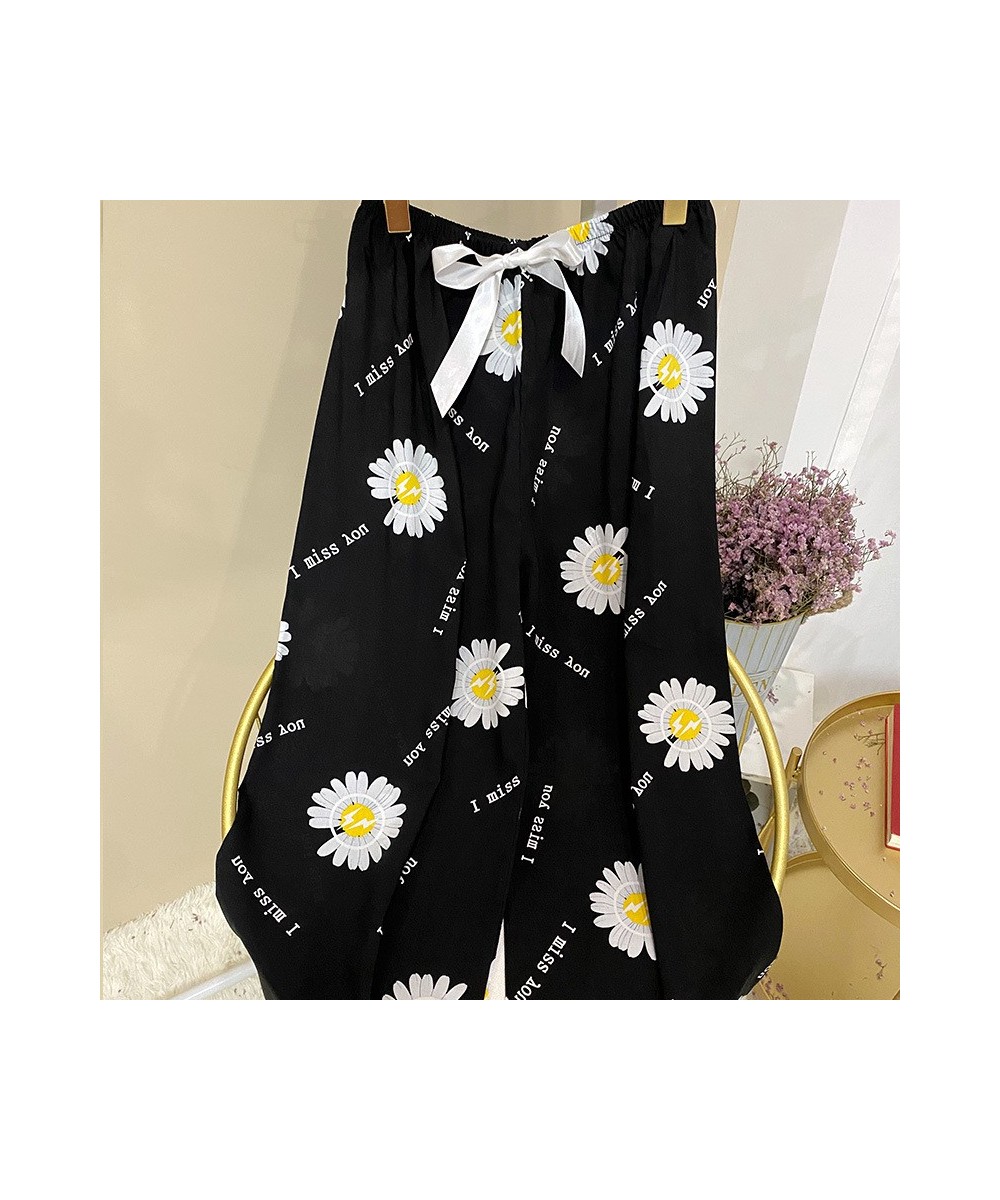 2022 NEW Sleep Bottom Thin Female Homewear Pants Floral Print Calf-length Pajamas Pants Wide-Leg Comfortable Elastic Pyjamas ...