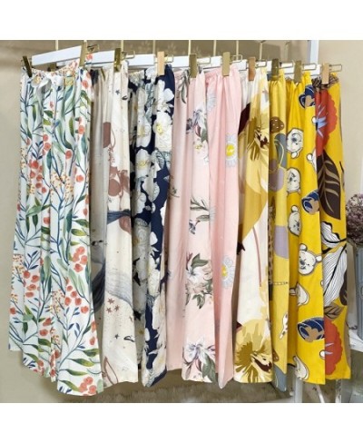 2022 NEW Sleep Bottom Thin Female Homewear Pants Floral Print Calf-length Pajamas Pants Wide-Leg Comfortable Elastic Pyjamas ...